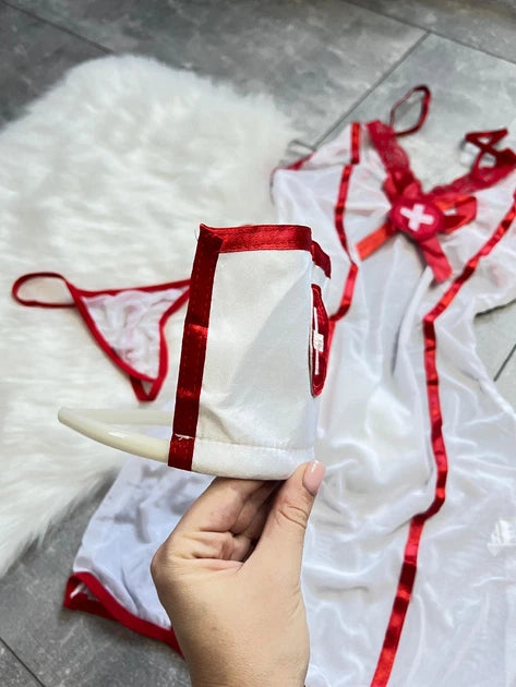 Sexy Nurse Lingerie Costume for Women – White & Red Outfit