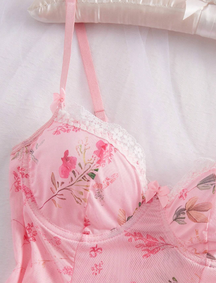 Pink Floral Lingerie Dress for Women – Soft Nightdress