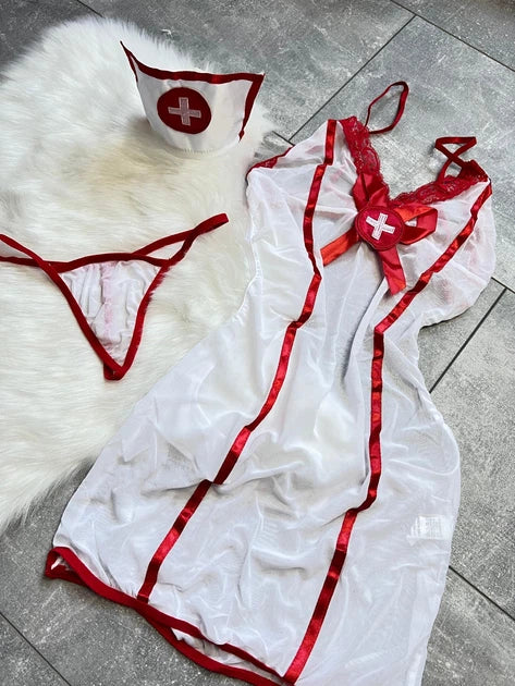 Sexy Nurse Lingerie Costume for Women – White & Red Outfit