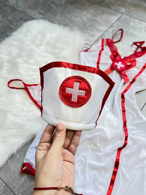 Sexy Nurse Lingerie Costume for Women – White & Red Outfit