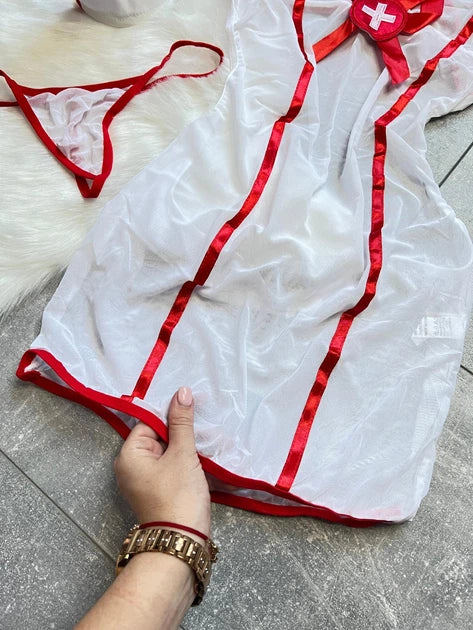 Sexy Nurse Lingerie Costume for Women – White & Red Outfit