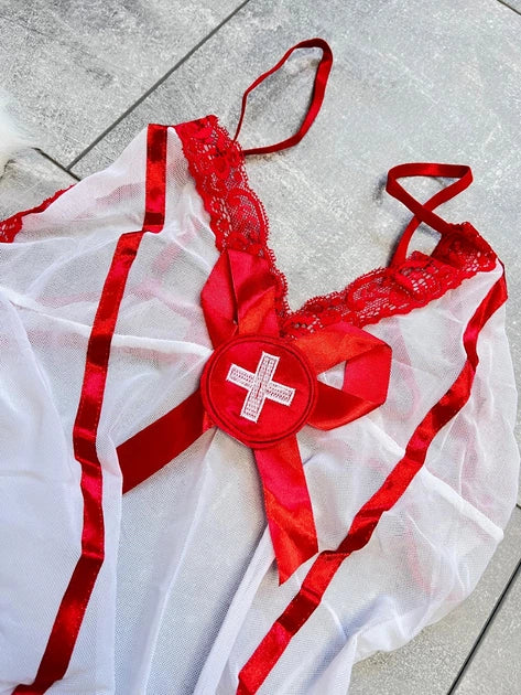 Sexy Nurse Lingerie Costume for Women – White & Red Outfit
