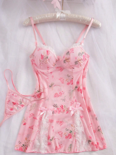 Pink Floral Lingerie Dress for Women – Soft Nightdress